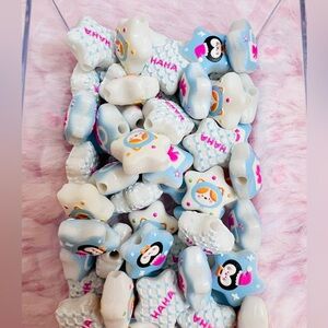 Whimsical Star Beads with Cute Character Faces - Blue & White